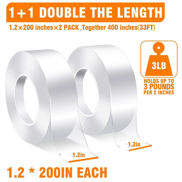 Alt view image 4 of 6 - ANLOKE Heavy Duty Double Sided Tape 2 Pack, 1.2in x 400in, Extra Large Nano, Removable Reusable Washable for Walls Carpets Posters
