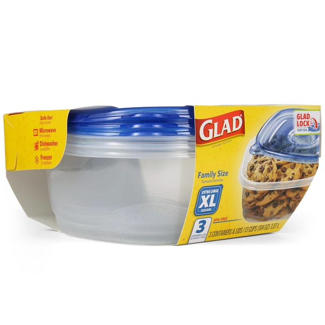 Alt view image 4 of 7 - Glad GladWare XL Square Food Storage Containers, 104Oz, 3Count