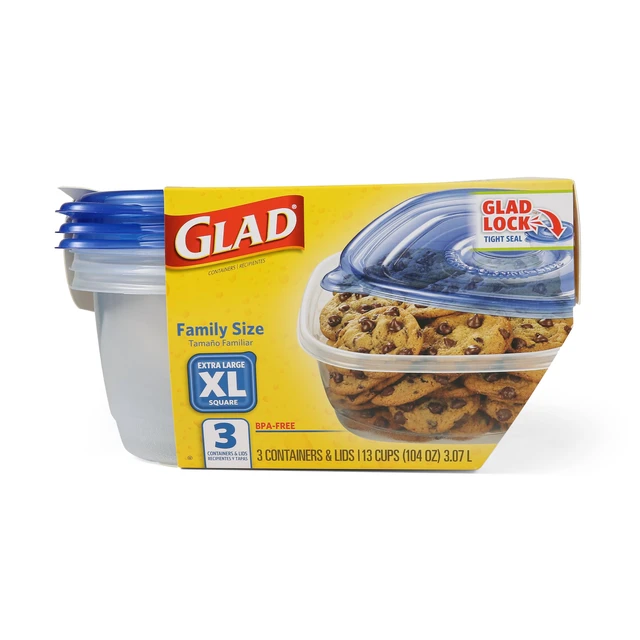 Alt view image 7 of 7 - Glad GladWare XL Square Food Storage Containers, 104Oz, 3Count