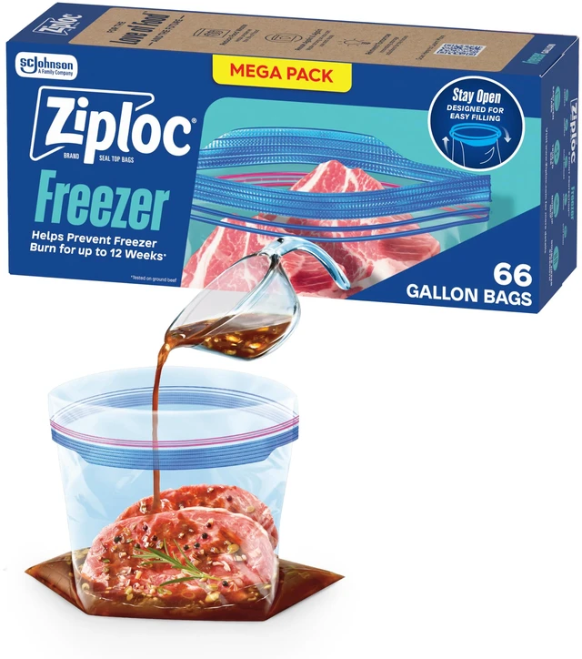 Main image of Ziploc Gallon Freezer Bags, Stand-Up Bottom, 66 Count