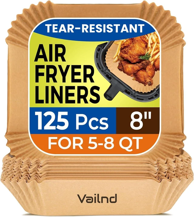 Main image of 125Pcs 8Inch Square Disposable Air Fryer Liners for 5-8QT, Parchment Paper