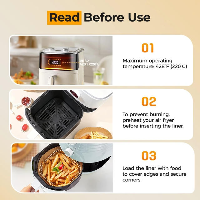 Alt view image 5 of 6 - 125Pcs 8Inch Square Disposable Air Fryer Liners for 5-8QT, Parchment Paper