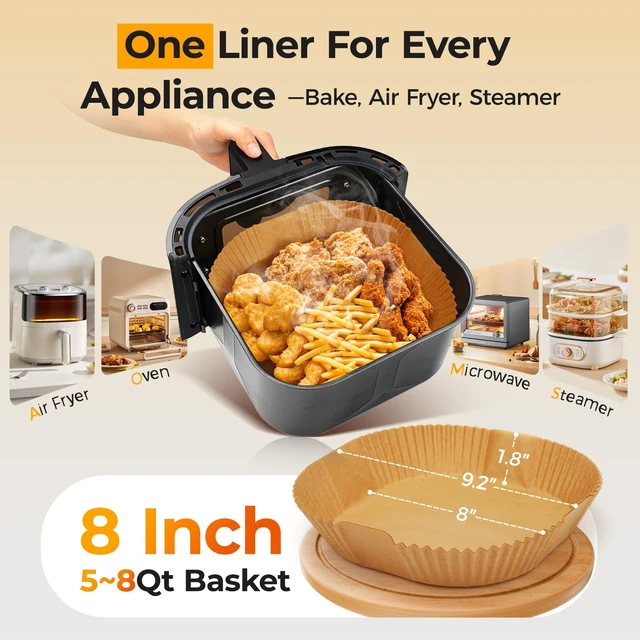 Alt view image 2 of 6 - 125Pcs 8Inch Square Disposable Air Fryer Liners for 5-8QT, Parchment Paper