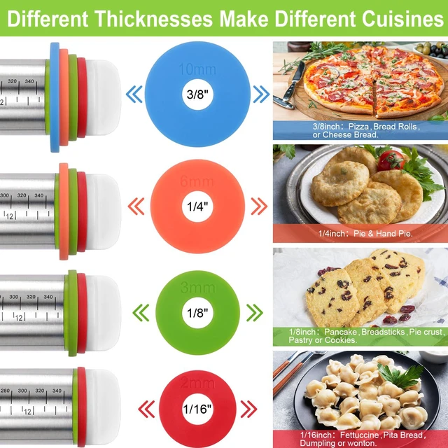 Alt view image 3 of 6 - Stainless Steel Adjustable Rolling Pin with Thickness Rings, Dough Roller for Cookie Decorating, Fondant, Cake Baking Supplies