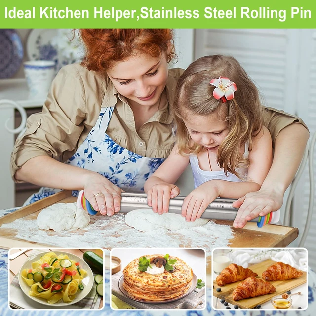 Alt view image 2 of 6 - Stainless Steel Adjustable Rolling Pin with Thickness Rings, Dough Roller for Cookie Decorating, Fondant, Cake Baking Supplies