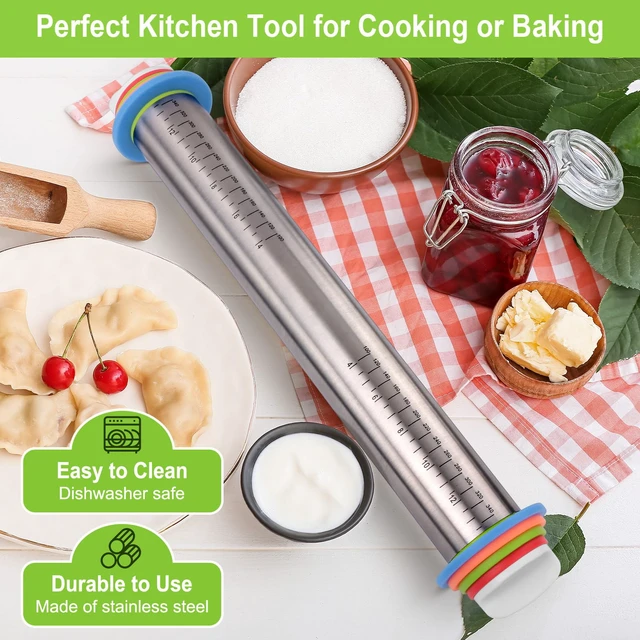 Alt view image 4 of 6 - Stainless Steel Adjustable Rolling Pin with Thickness Rings, Dough Roller for Cookie Decorating, Fondant, Cake Baking Supplies