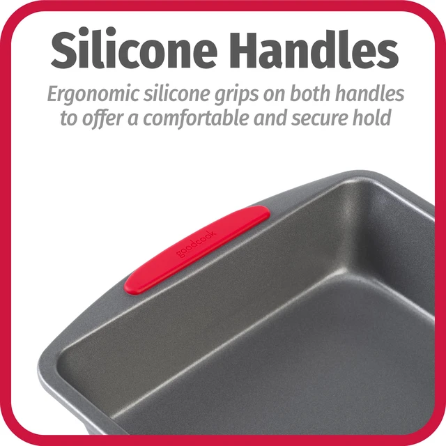 Alt view image 6 of 6 - GoodCook MegaGrip 8x8-Inch Square Non-Stick Heavy-Gauge Steel Baking Pan with Silicone Grip Handles, Dishwasher Safe for Brownies, Bread, Cake & More