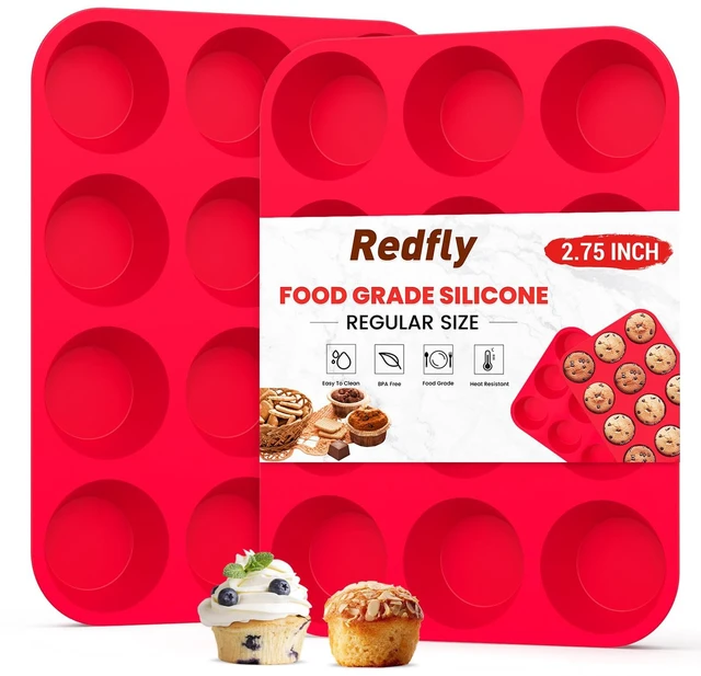 Main image of Redfly 2 Pack Silicone Muffin Pan 12 Cup Regular Size BPA Free Egg Bites Mold