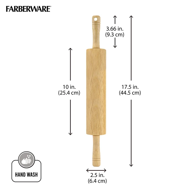 Alt view image 3 of 5 - FARBERWARE Classic 18-Inch Hardwood Rolling Pin with Ergonomic Handles, for Baking Pizza, Pies, Pastry and Cookies