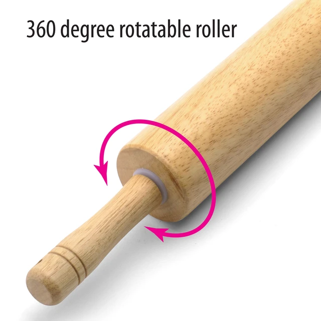 Alt view image 4 of 5 - FARBERWARE Classic 18-Inch Hardwood Rolling Pin with Ergonomic Handles, for Baking Pizza, Pies, Pastry and Cookies
