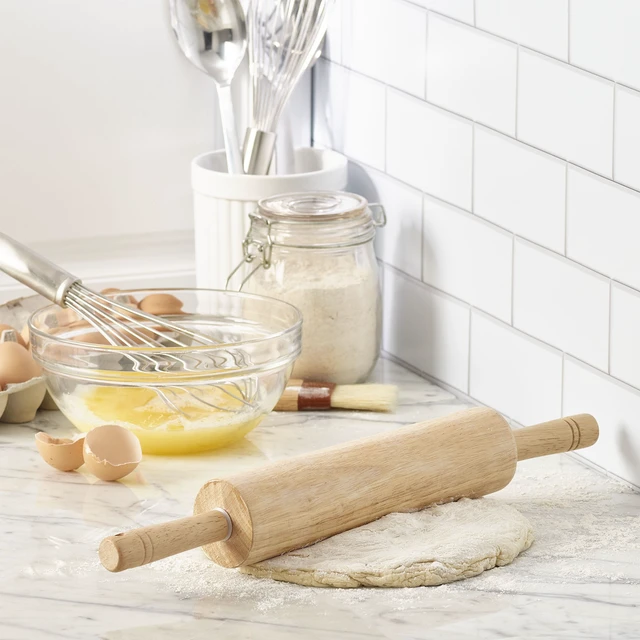 Alt view image 2 of 5 - FARBERWARE Classic 18-Inch Hardwood Rolling Pin with Ergonomic Handles, for Baking Pizza, Pies, Pastry and Cookies