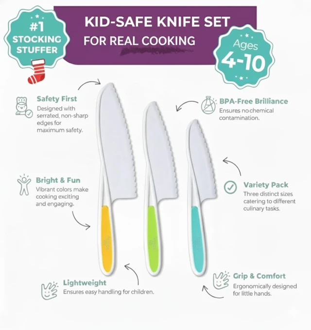 Alt view image 2 of 6 - Tovla Jr. Kid Safe Knife Set for Real Cooking, Toddler Knives, Ages 4-12