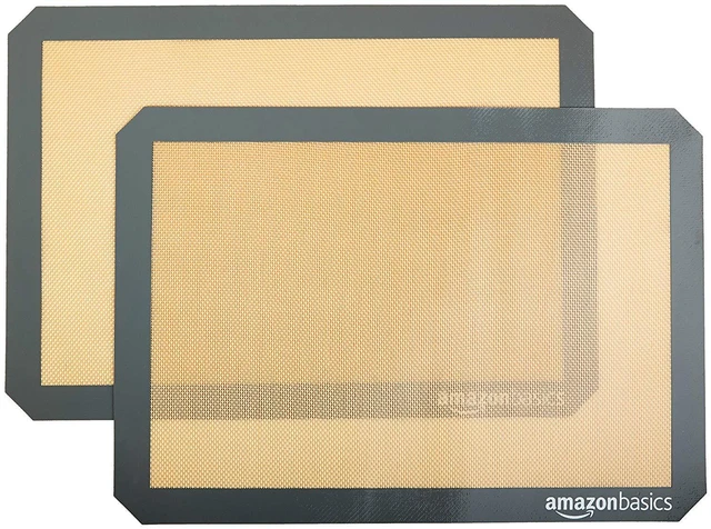 Main image of Amazon Basics Silicone Rectangular Baking Mat 16.5"x11.6" Beige/Gray 2-Pack Non-Stick Reusable Dishwasher Safe Food Safe Heat Resistant