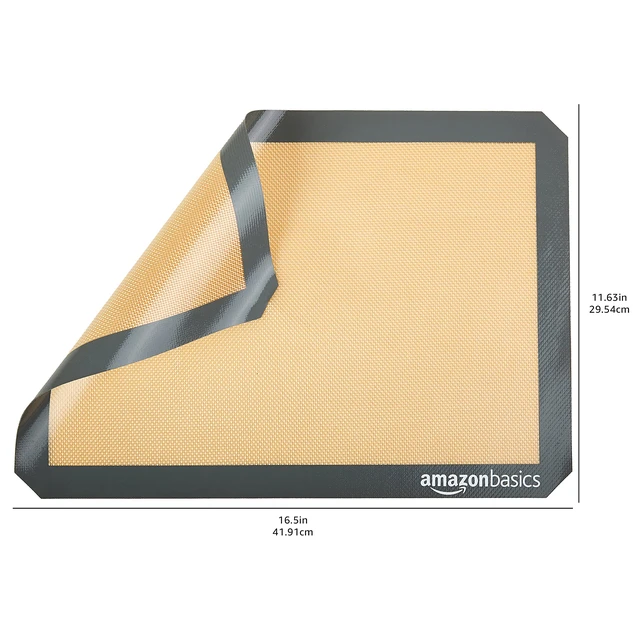 Alt view image 4 of 6 - Amazon Basics Silicone Rectangular Baking Mat 16.5"x11.6" Beige/Gray 2-Pack Non-Stick Reusable Dishwasher Safe Food Safe Heat Resistant