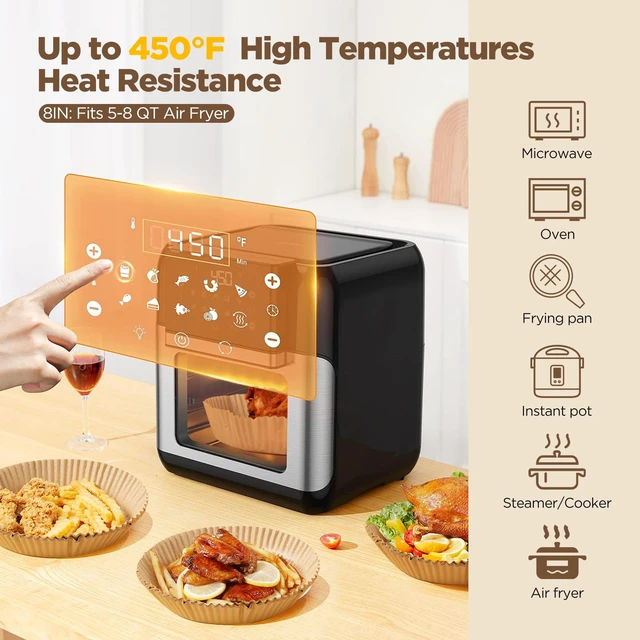 Alt view image 6 of 6 - Disposable 8 Inch Round Paper Air Fryer Liners for 5-8 QT Air Fryers