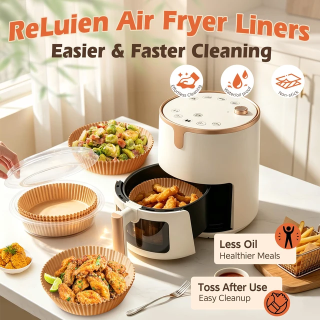 Alt view image 2 of 6 - Disposable 8 Inch Round Paper Air Fryer Liners for 5-8 QT Air Fryers