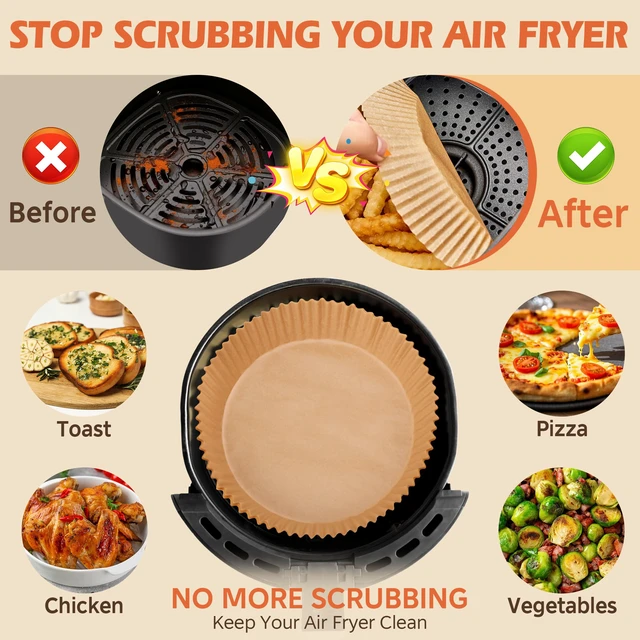 Alt view image 3 of 6 - Disposable 8 Inch Round Paper Air Fryer Liners for 5-8 QT Air Fryers