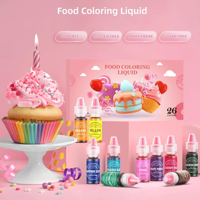 Alt view image 2 of 6 - 26 Vibrant Food Coloring Liquid Set for Baking, Dessert Decorating, Icing, Fondant, Cookies, Easter Eggs, DIY Supplies Kit - Food Grade, 0.25fl oz Each