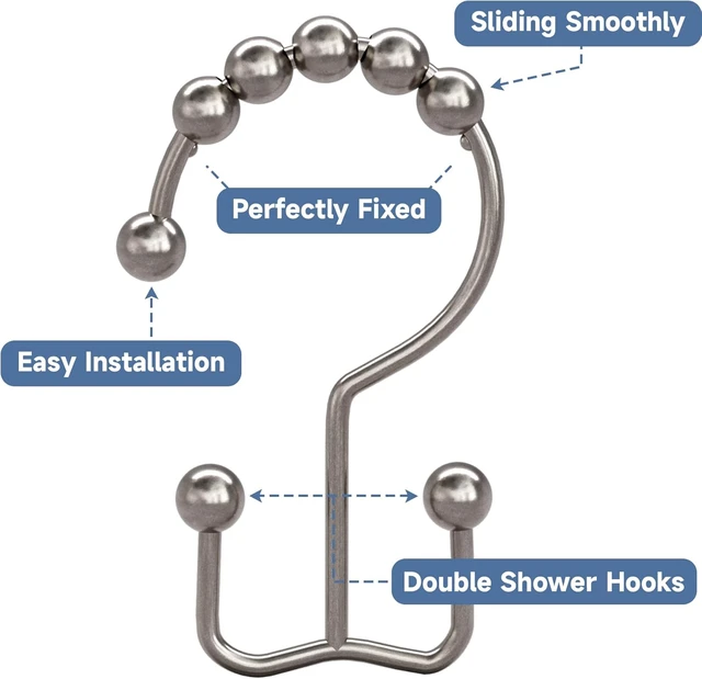 Alt view image 5 of 5 - Titanker Shower Curtain Hooks Rings, Rust Resistant Metal Double Glide Shower Hooks Rings for Bathroom Shower Rods Curtains, Set of 12 Hooks - Nickel