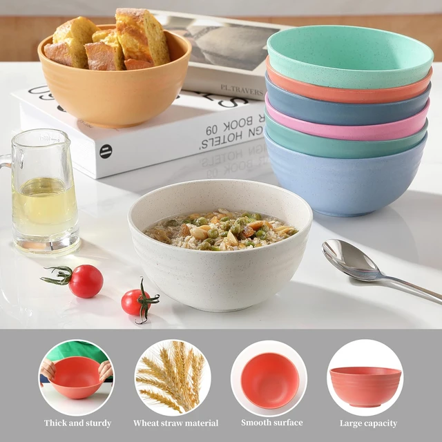 Alt view image 6 of 7 - 8PCS Cereal Bowl, Ohola Unbreakable Wheat Straw Cereal Bowls, Microwave & Dishwasher Safe Kitchen Bowls for Cereal, Snack, Soup, Salad and Rice, MultiColors, BPA Free, 26oz (Ser of 8)