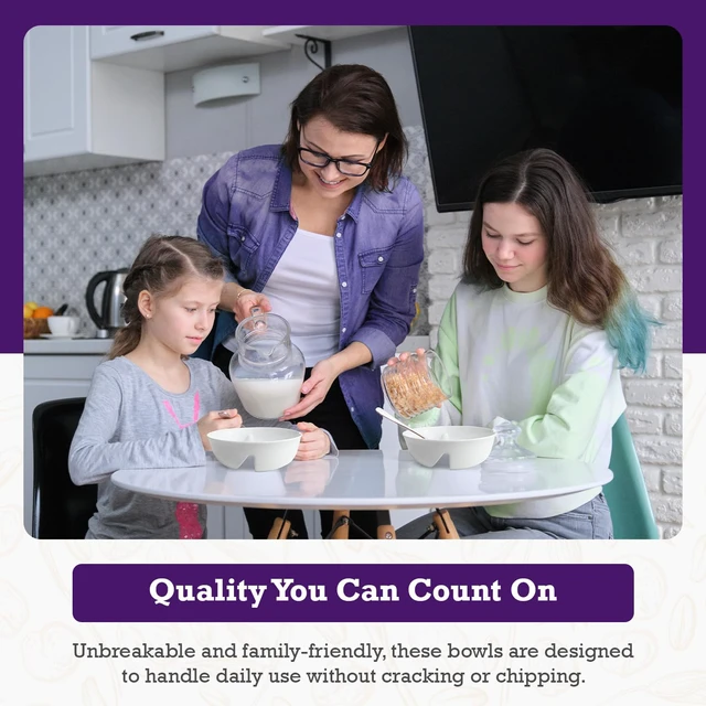 Alt view image 5 of 7 - 2 Pack - Just Crunch Anti-Soggy Cereal Bowl - Keeps Cereal Fresh & Crunchy | BPA Free | Microwave Safe | Ice Cream & Topping, Yogurt & Berries, Fries & Ketchup and More White