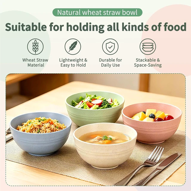 Alt view image 4 of 7 - DUOLUV Unbreakable Cereal Bowls - Wheat Straw Fiber Lightweight Bowl Sets 4 - Dishwasher & Microwave Safe - for,Rice,Soup Bowls (24 OZ)