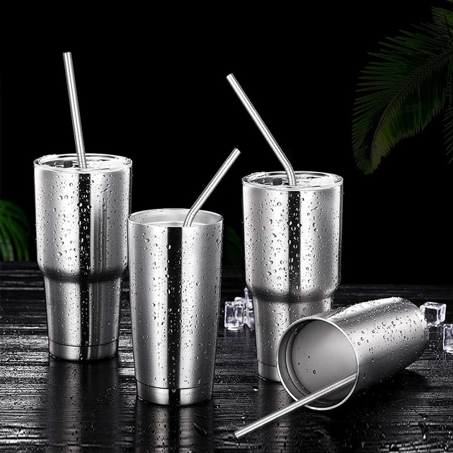 Alt view image 4 of 6 - Hiware 12-Pack Reusable Stainless Steel Metal Straws with Case - Long Drinking Straws for 30 oz and 20 oz Tumblers Dishwasher Safe - 2 Cleaning Brushes Included