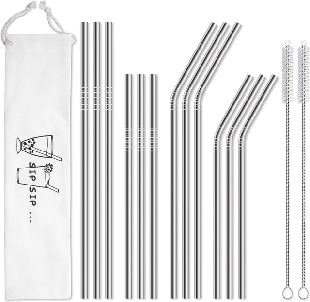 Main image of Hiware 12-Pack Reusable Stainless Steel Metal Straws with Case - Long Drinking Straws for 30 oz and 20 oz Tumblers Dishwasher Safe - 2 Cleaning Brushes Included
