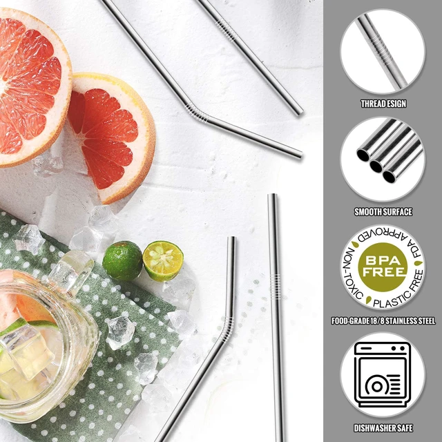 Alt view image 3 of 6 - Hiware 12-Pack Reusable Stainless Steel Metal Straws with Case - Long Drinking Straws for 30 oz and 20 oz Tumblers Dishwasher Safe - 2 Cleaning Brushes Included