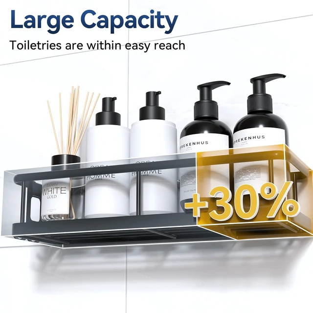 Alt view image 2 of 7 - YASONIC Shower Caddy Adhesive, Rustproof Shower Organizer, Large Capacity Shower Shelves for Inside Shower, No Drilling Bathroom Organizers and Storage for Home Decor (2 Pack Black)