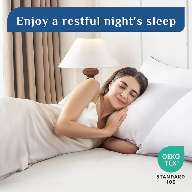 Alt view image 7 of 7 - JOLLYVOGUE Firm Pillows Queen Size Set of 2, Supportive Bed Pillows with Oeko-Tex Certified Down Alternative Fill, Luxury Hotel Quality for Back, Stomach and Side Sleepers