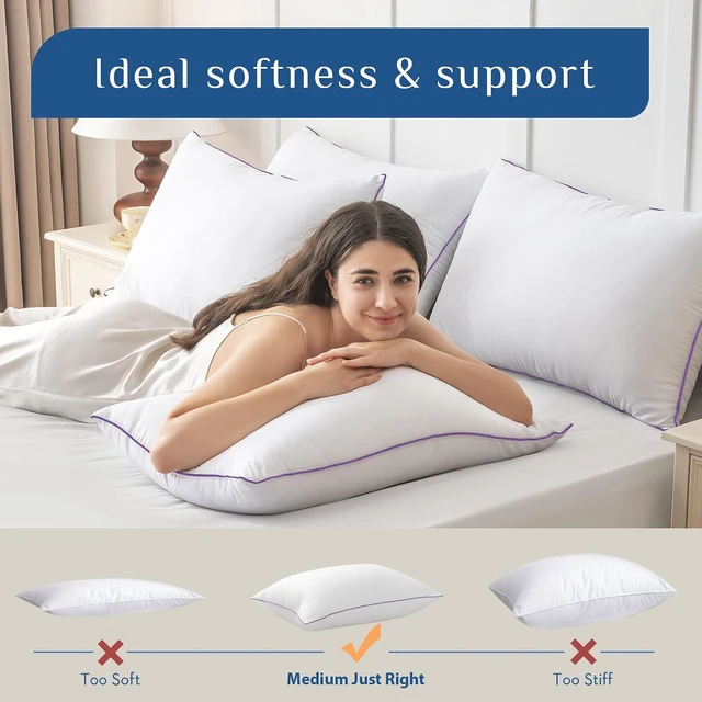 Alt view image 4 of 7 - JOLLYVOGUE Firm Pillows Queen Size Set of 2, Supportive Bed Pillows with Oeko-Tex Certified Down Alternative Fill, Luxury Hotel Quality for Back, Stomach and Side Sleepers