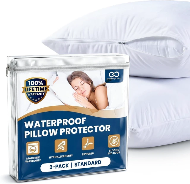 Main image of Stain Resistant & Waterproof Full Size Pillow Protectors with Zipper (Set of 2) - White Pillowcases - Breathable, Comfortable Covers for Pillows, 21 x 27 Inches
