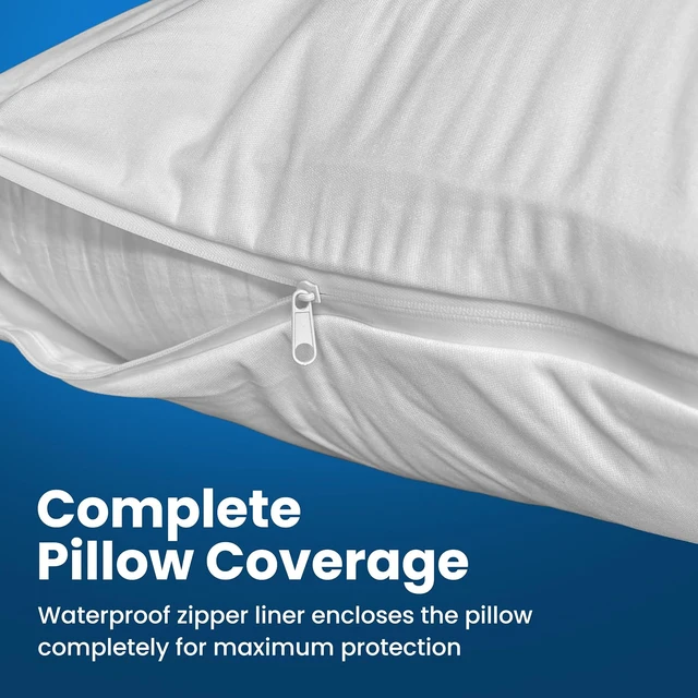 Alt view image 5 of 7 - Stain Resistant & Waterproof Full Size Pillow Protectors with Zipper (Set of 2) - White Pillowcases - Breathable, Comfortable Covers for Pillows, 21 x 27 Inches