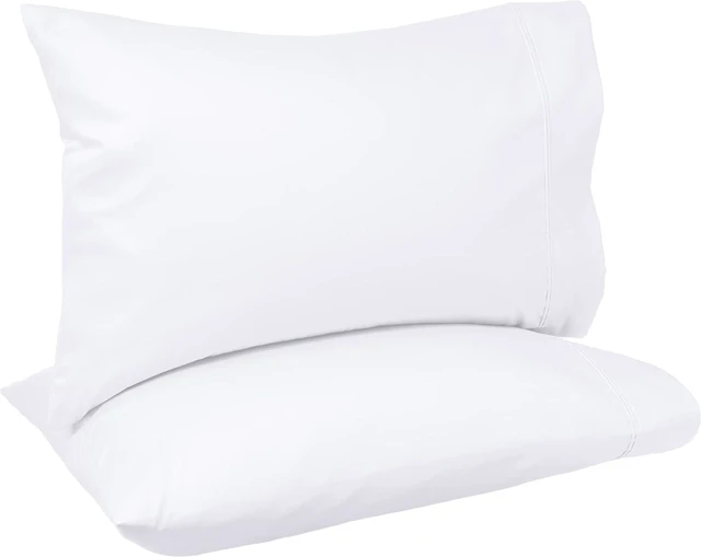 Main image of Amazon Basics 400 Thread Count Cotton Pillowcases, Standard, 30" L x 20" W, White - Set of 2, Pillows Not Included
