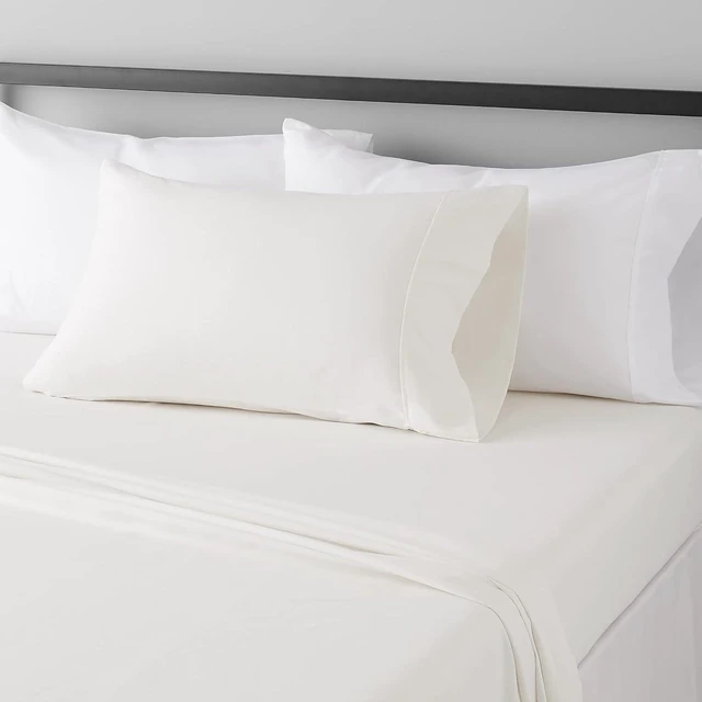 Main image of Amazon Basics Lightweight Breathable Wrinkle-Free Brushed Microfiber 3 Piece Bed Sheet Set with 14-Inch Deep Pockets, Twin, Cream, Solid