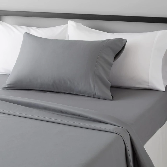Alt view image 5 of 6 - Amazon Basics Lightweight Super Soft Easy Care Wrinkle-Free Breathable Brushed Microfiber 3-Piece Bed Sheet Set with 14-Inch Deep Pockets, Twin, Dark Gray, Solid