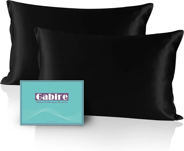 Alt view image 6 of 6 - Gabire Mulberry Silk Pillow Cases Set of 2, Both Sides Real Silk Pillowcase for Hair and Skin Prevent Acne Pillowcase Organic Silk Pillowcase 2 Pack with Hidden Zipper, Black, Standard (20"×26")