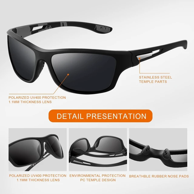 Alt view image 2 of 7 - suoso Polarized Sports Sunglasses for Men: UV400 Protection Glasses Wrap Around Goggles for Driving Fishing