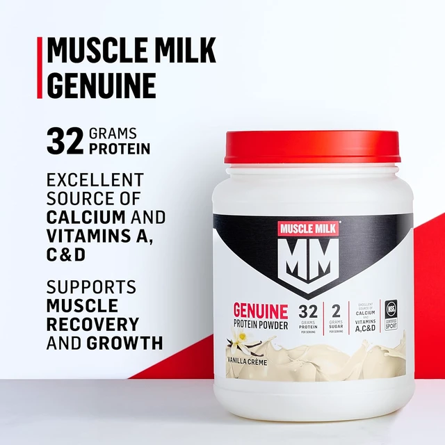 Alt view image 2 of 7 - Muscle Milk Genuine Protein Powder, Vanilla Crème, 1.93 Pounds, 12 Servings, 32g Protein, 2g Sugar, Calcium, Vitamins A, C & D, NSF Certified for Sport, Energizing Snack, Packaging May Vary