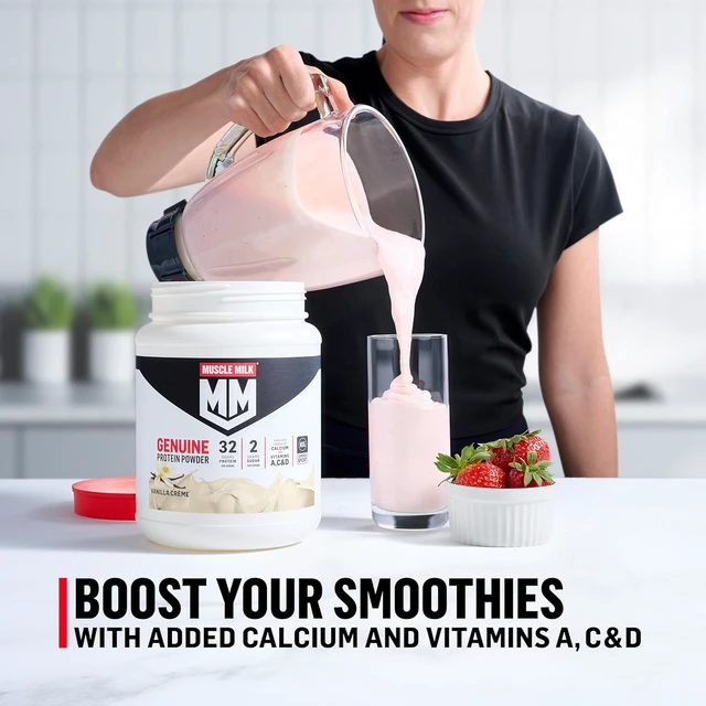 Alt view image 4 of 7 - Muscle Milk Genuine Protein Powder, Vanilla Crème, 1.93 Pounds, 12 Servings, 32g Protein, 2g Sugar, Calcium, Vitamins A, C & D, NSF Certified for Sport, Energizing Snack, Packaging May Vary
