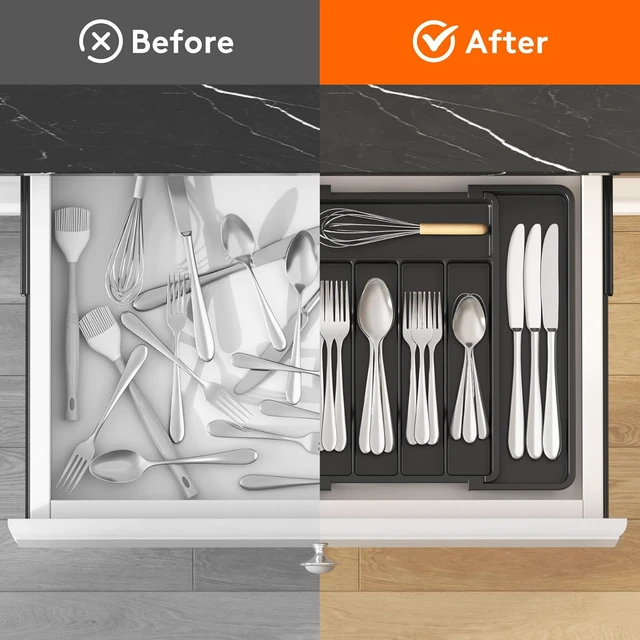 Alt view image 6 of 7 - Lifewit Expandable Silverware Drawer Organizer, Kitchen Utensil Tray