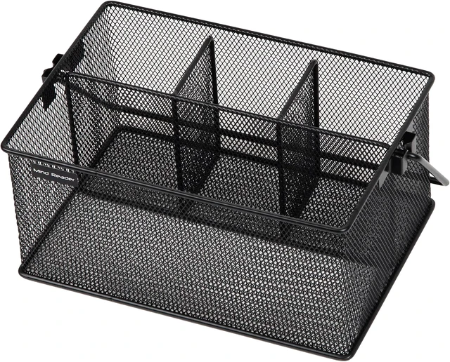 Alt view image 3 of 6 - Mind Reader Multi-purpose Storage Caddy with Handle, Desktop Organizer, Cutlery Holder, 4 Compartments, Metal Mesh, Black