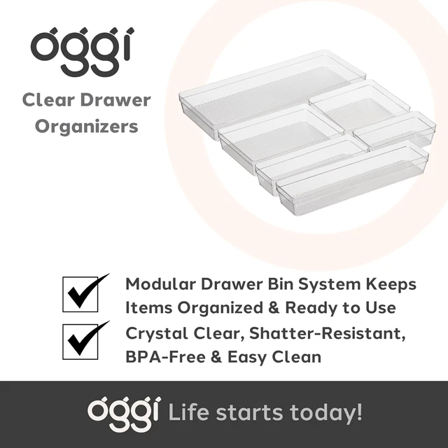 Alt view image 5 of 7 - Oggi Clear Drawer Organizer - 3" X 12.5" - Ideal for Organizing Kitchen Drawers, Office, Desk, Silverware, Kitchen Utensils, Cosmetics and Bathrooms