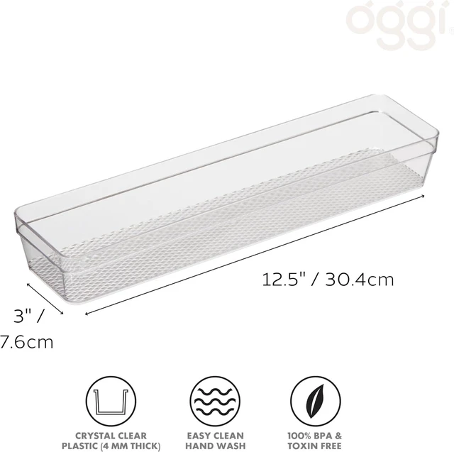 Alt view image 2 of 7 - Oggi Clear Drawer Organizer - 3" X 12.5" - Ideal for Organizing Kitchen Drawers, Office, Desk, Silverware, Kitchen Utensils, Cosmetics and Bathrooms