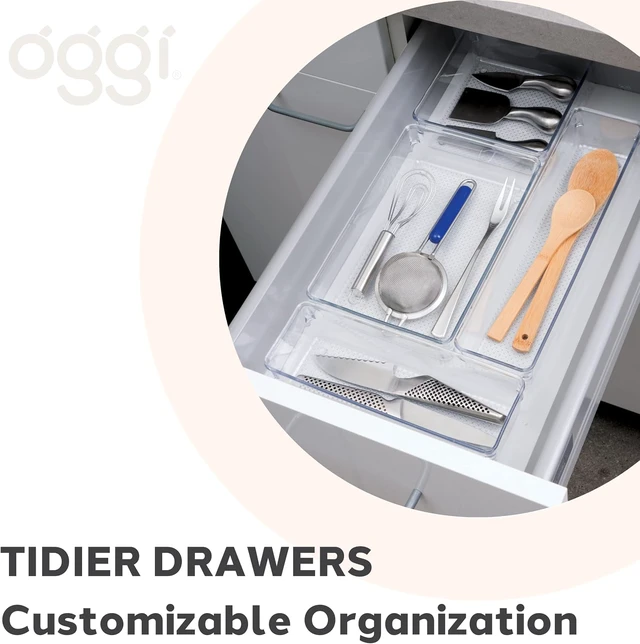 Alt view image 6 of 7 - Oggi Clear Drawer Organizer - 3" X 12.5" - Ideal for Organizing Kitchen Drawers, Office, Desk, Silverware, Kitchen Utensils, Cosmetics and Bathrooms