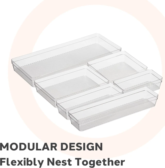 Alt view image 4 of 7 - Oggi Clear Drawer Organizer - 3" X 12.5" - Ideal for Organizing Kitchen Drawers, Office, Desk, Silverware, Kitchen Utensils, Cosmetics and Bathrooms