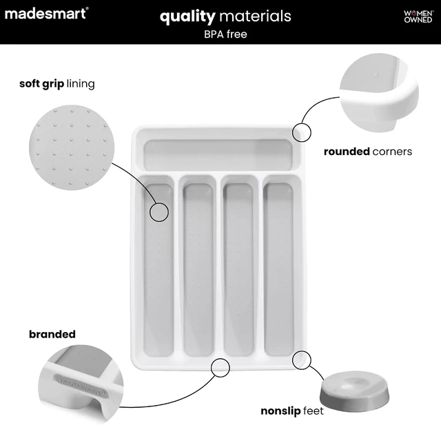Alt view image 3 of 7 - madesmart Classic 5 Compartment Compact Silverware Tray, White
