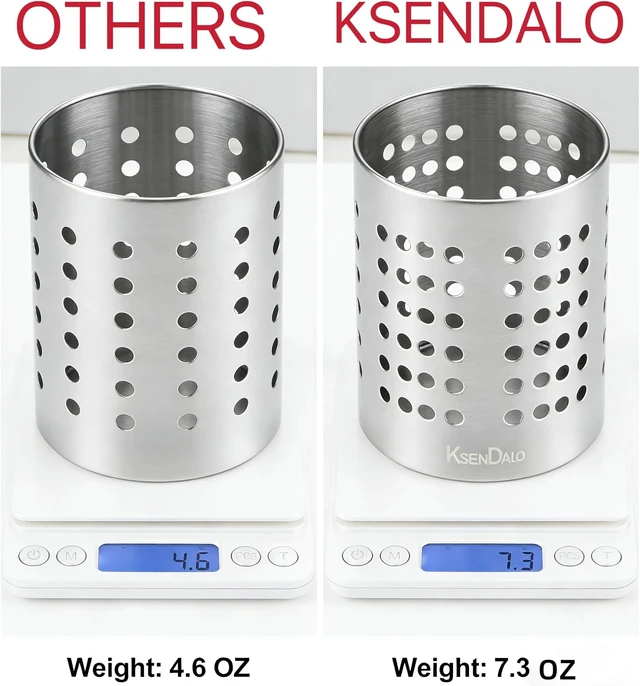 Alt view image 3 of 6 - KSENDALO SUS304 Small Stainless Steel Utensil Holder for Countertop, Silver