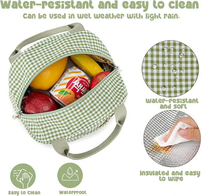 Alt view image 4 of 7 - Bluboon Lunch Box for Women Cute Lunch Bag Reusable Insulated Lunch Bags Large Capacity Lunchbox Cooler for Work Picnic or Travel Gifts (Sage Green White grid, 10 x 7.5 x 8 inches)